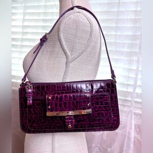 Charles David Dark Two Tone Burgundy Croc Embossed Leather Handbag